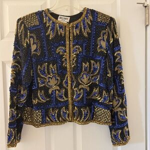 Brillante Blue and Gold Embellished Blazer Jacket